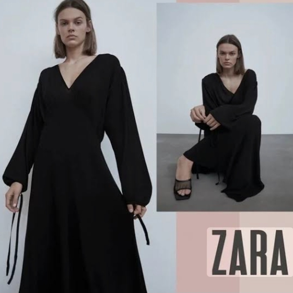 Zara Black V-Neck Women's Dress Fits Up To A Lg
